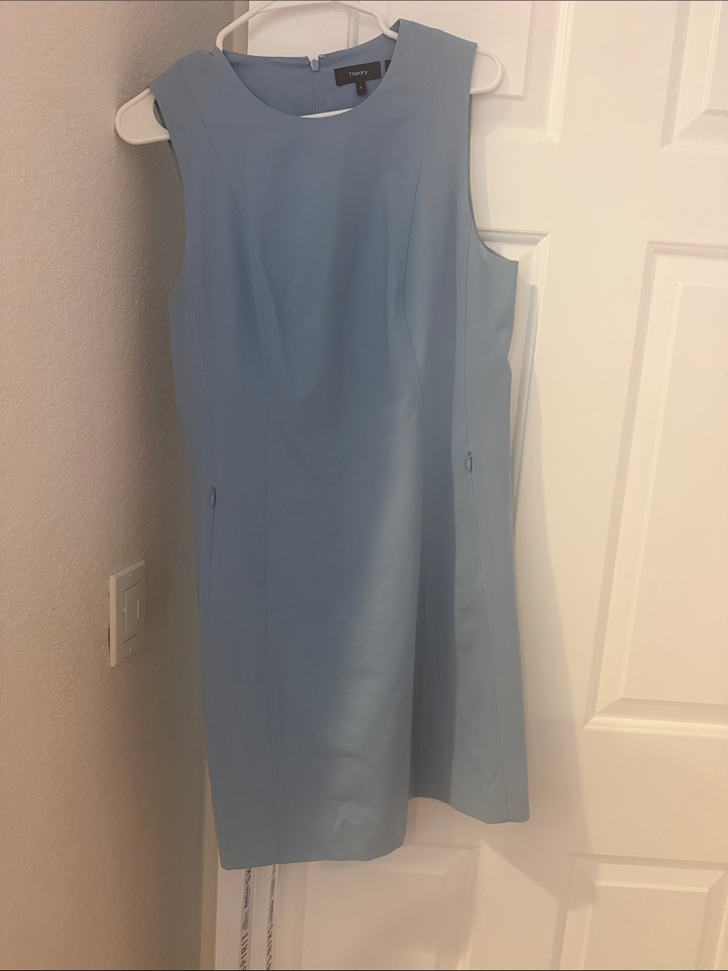 Theory Sleeveless Midi Sheath Dress In Sky Blue